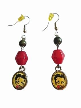 Betty Boop Charm Earrings Beautiful Bead Accents Hypoallergenic Hooks Handmade